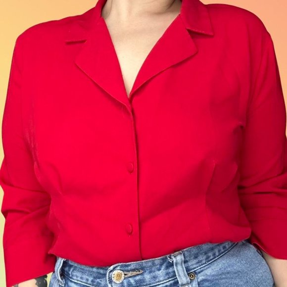 Red Button Up Blouse - Picture 2 of 4